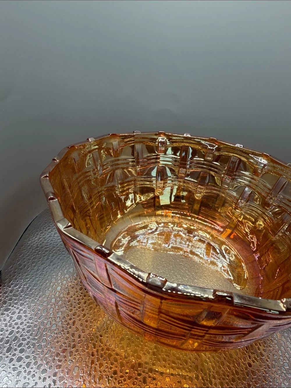 Vintage Fenton Iridescent Orange Carnival Glass Bowl
